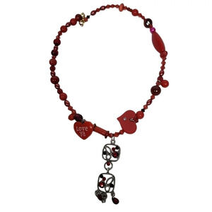 Valentine's Day Red Love Ya Beaded Dangle Necklace